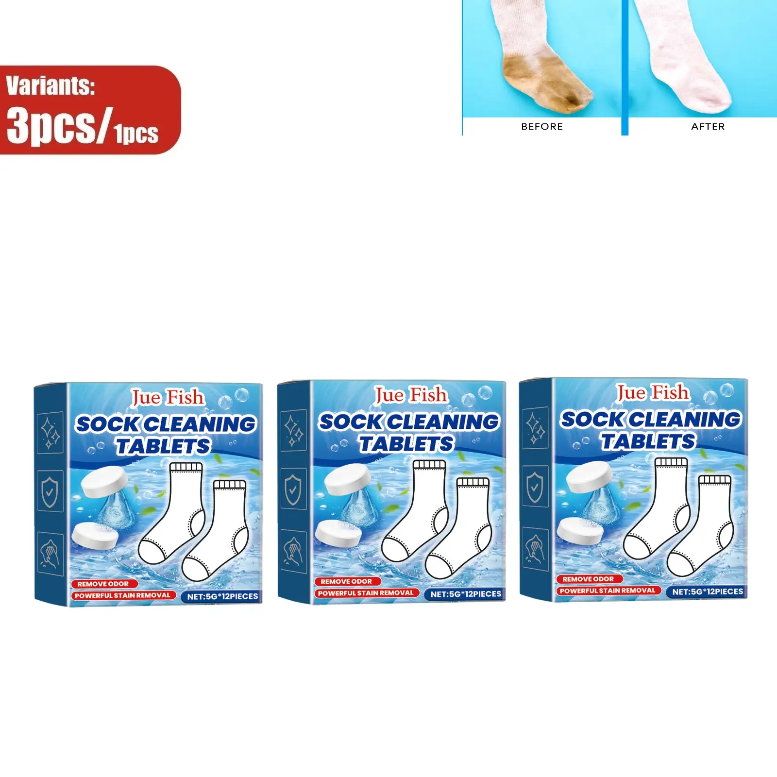 Gentle Sock Cleaning Effervescent Tablets, Efficiently Dissolve Tough Grime and Stubborn Stains on Socks, Deep Purify Fabric While Leaving Long-Lasting Fresh Fragrance, Convenient Soak Laundry Cleaning Tabs for Daily Sock Washing