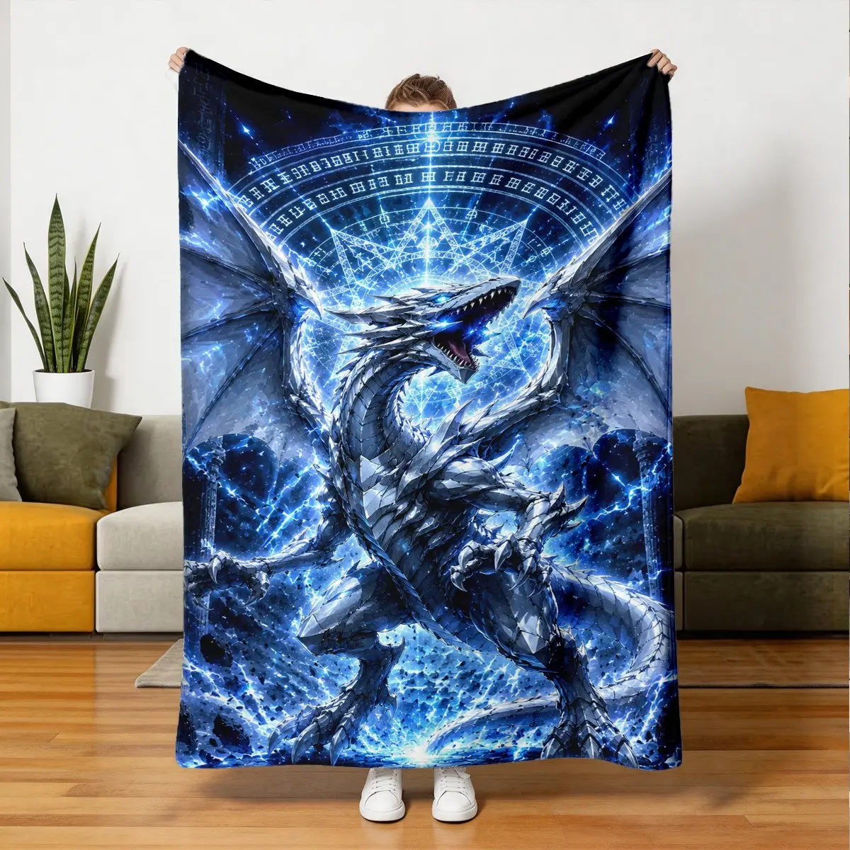 Magic Array Ice Dragon Flannel Blanket, Soft Skin-Friendly Warmth, Sofa Bedroom Nap Multi-Scene Use, Cozy and Comfortable