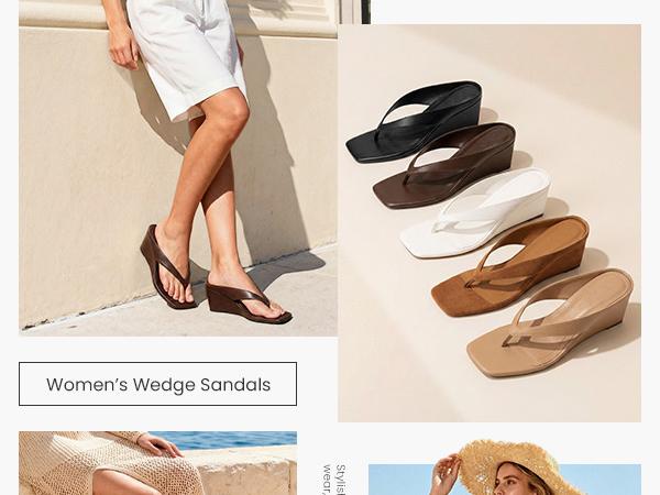 Athlefit Women's Low Wedge Sandals Trendy Dressy Square Open Toe Summer Beach Flip Flops Thong Heeled Sandals SpringStatements