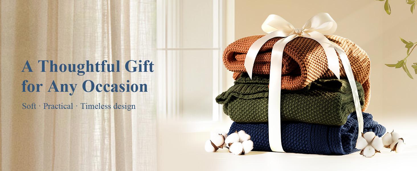 Blunique 100% Cotton Plain Knit Throw Blanket - Soft Cozy, Lightweight, Breathable Cable Knit - Decorative Blanket for Bed, Sofa - Home Decor Ideal Summer Gift