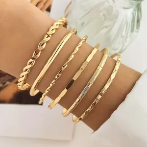 Fashion Jewelry Set Women Punk Bangle Bracelet Set Gold Silver Stainless Steel Layered Arm Party Accessories Bulk Wholesale