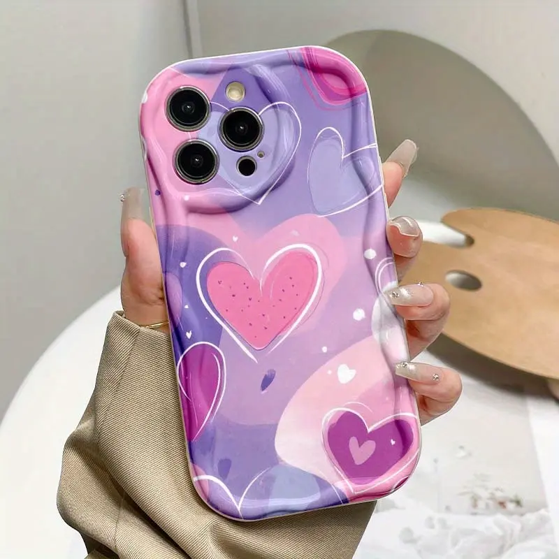 Phone case: Cream-colored romantic heart print phone case, suitable for iPhone 17/16/15/14/13/12/11 ProMax/Pro/Plus