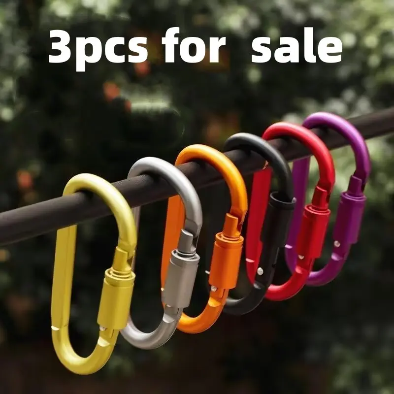 3pcs Aluminum D-Type Pendant Buckle Set, Outdoor Equipment Screw Lock, Safety Keychain, Mountain Gear Accessories