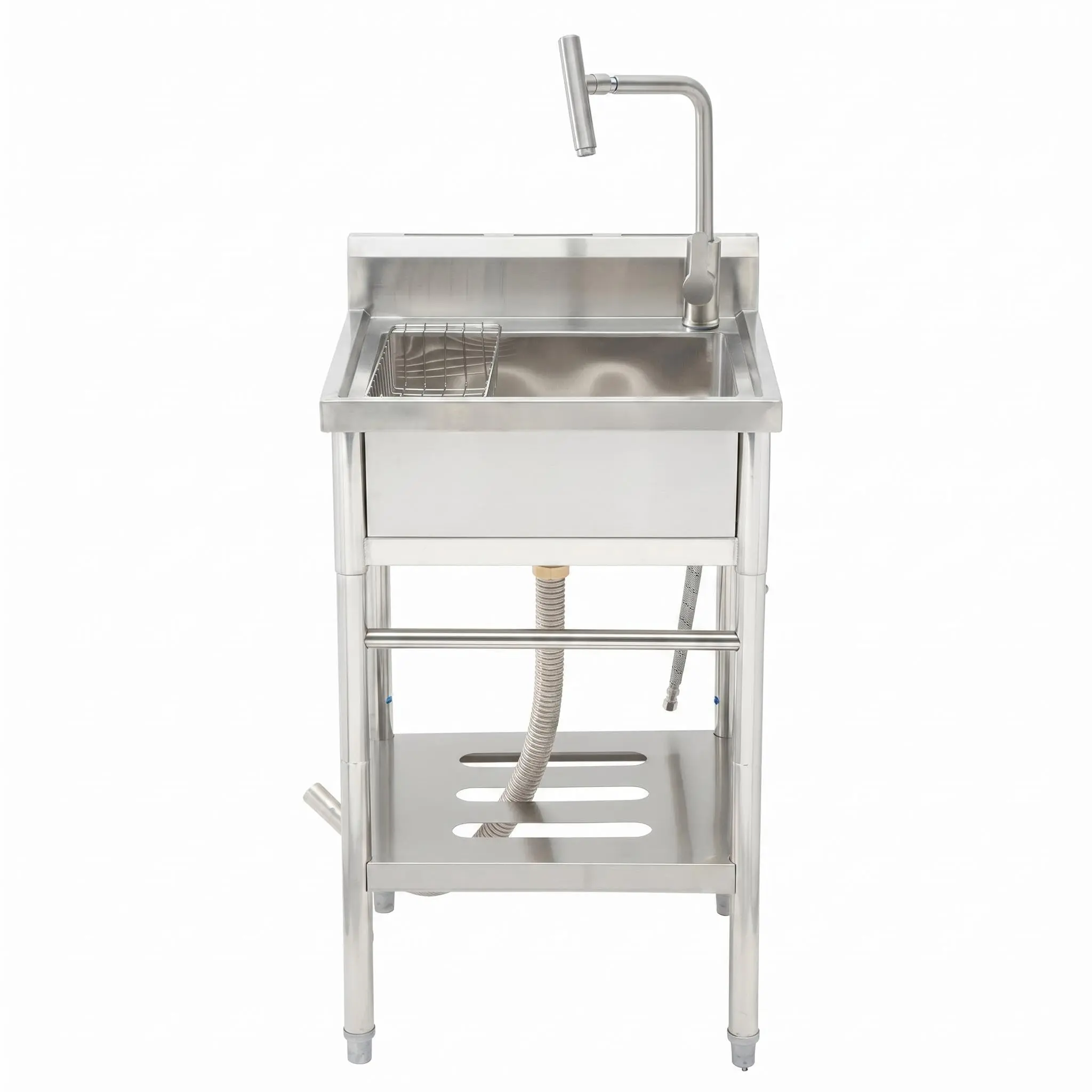 22"W x 20"D x 39"H Compact Stainless Steel Utility Sink with Storage | Freestanding Laundry Sink with Hot & Cold Pull-Out Faucet and Drain for Kitchen, Garage, and Outdoor