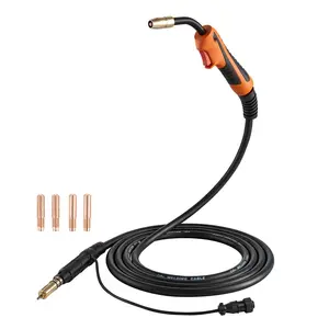 150A MIG Welding Gun With 15-Foot Cable For Miller M-15/M-150 Replacement Torch Including 5 MIG Welding Contact Tips And Durable Spare Parts For Arc Welding, Industrial Grade Welding Tool