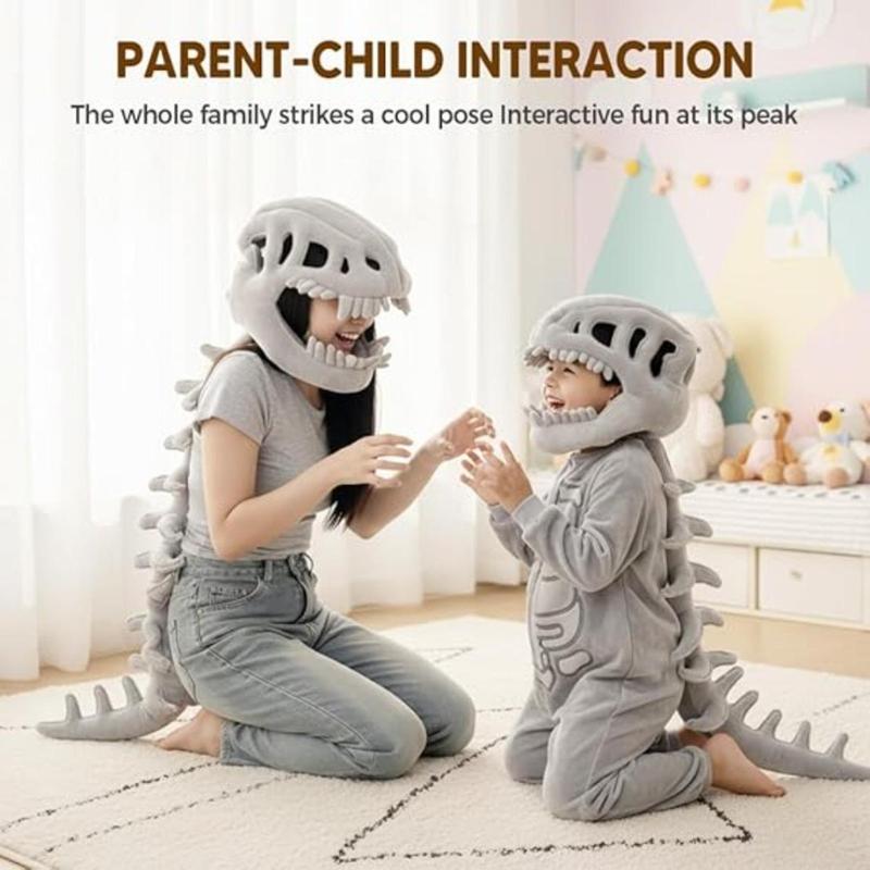 3D Realistic Dinosaur Skeleton Costume Full Body Plush Suit - T-Rex Velociraptor Cosplay for Kids Teens Adults Halloween Christmas Party, Gift, Photoshoot, Role Play