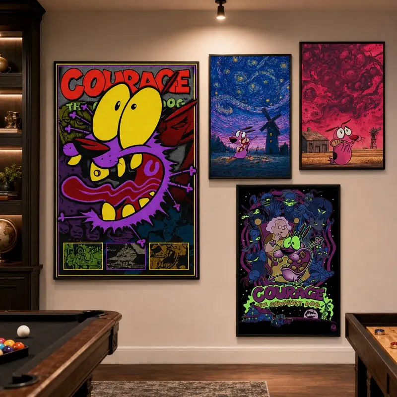 Courage the Cowardly Dog Poster Print, Cartoon Network Comic Art, Green Minimalist Horror Decor, Artistic Illustration Design, Retro Cartoon Art, Gothic Wall Art, Anime Room Decor, Dorm Room Poster, Bedroom & Apartment Decor, Fan Gift