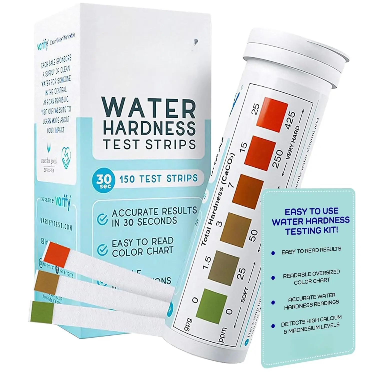 Water Hardness Test Kit - Water Testing Kit for , Drinking, Well, , Swimming Pool, Softener, Dishwasher &  - Hard Water Test Strips for Calcium, Magnesium etc (0-425 pmm, 150 Strips)