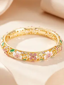 Vintage Court Style Oil-Drop Flower Pattern Bangle Bracelet, Elegant Ladies' Jewelry, Versatile Accessory, Perfect Gift for Valentine's Day, Christmas, Anniversaries