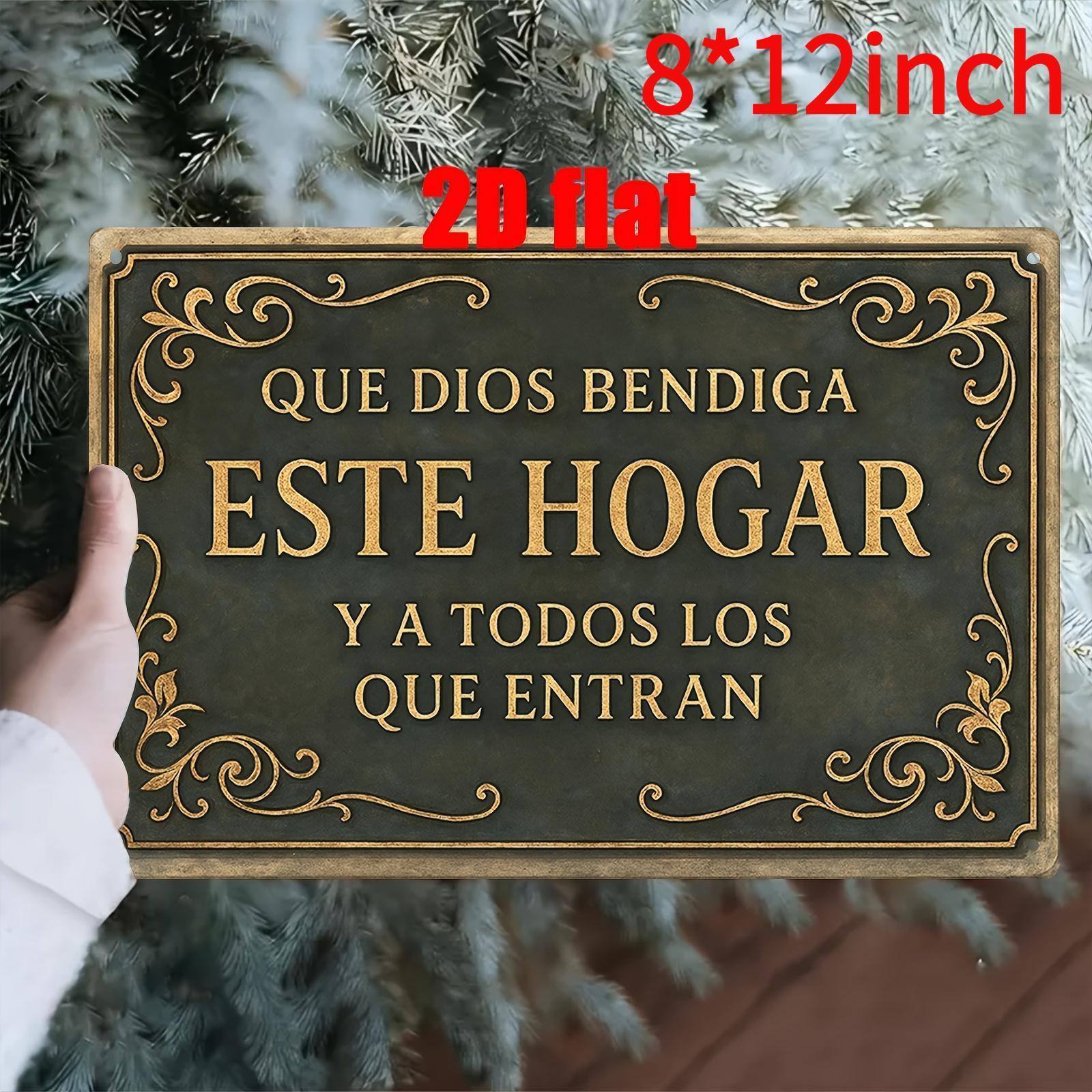 2D Flat, 1pc，8*12inches Metal Wall Art Sign, Wall Decoration Poster, Spanish "God Bless This Home" Theme Iron Wall Art, Suitable for Home Prayer Room, Bedroom, Study Room, Living Room, Dining Room, Ideal Gift for Friends, Size 8x12inch