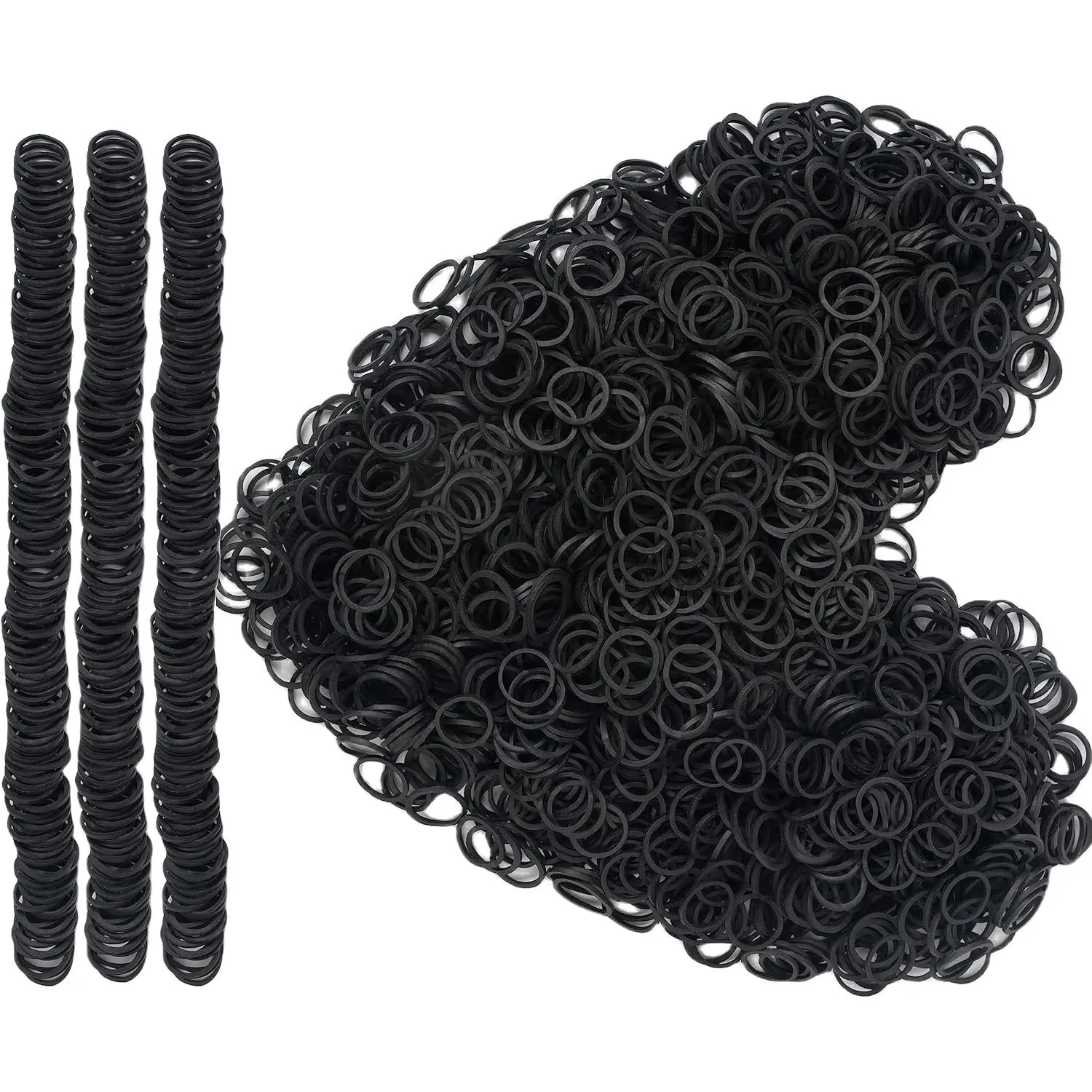 Women's Black Mini Rubber Bands - 2000pcs, 0.5in (13mm) Soft Elastic Bands for Office Supplies, Non-Excessive Stretch for Clothing Organization Needs
