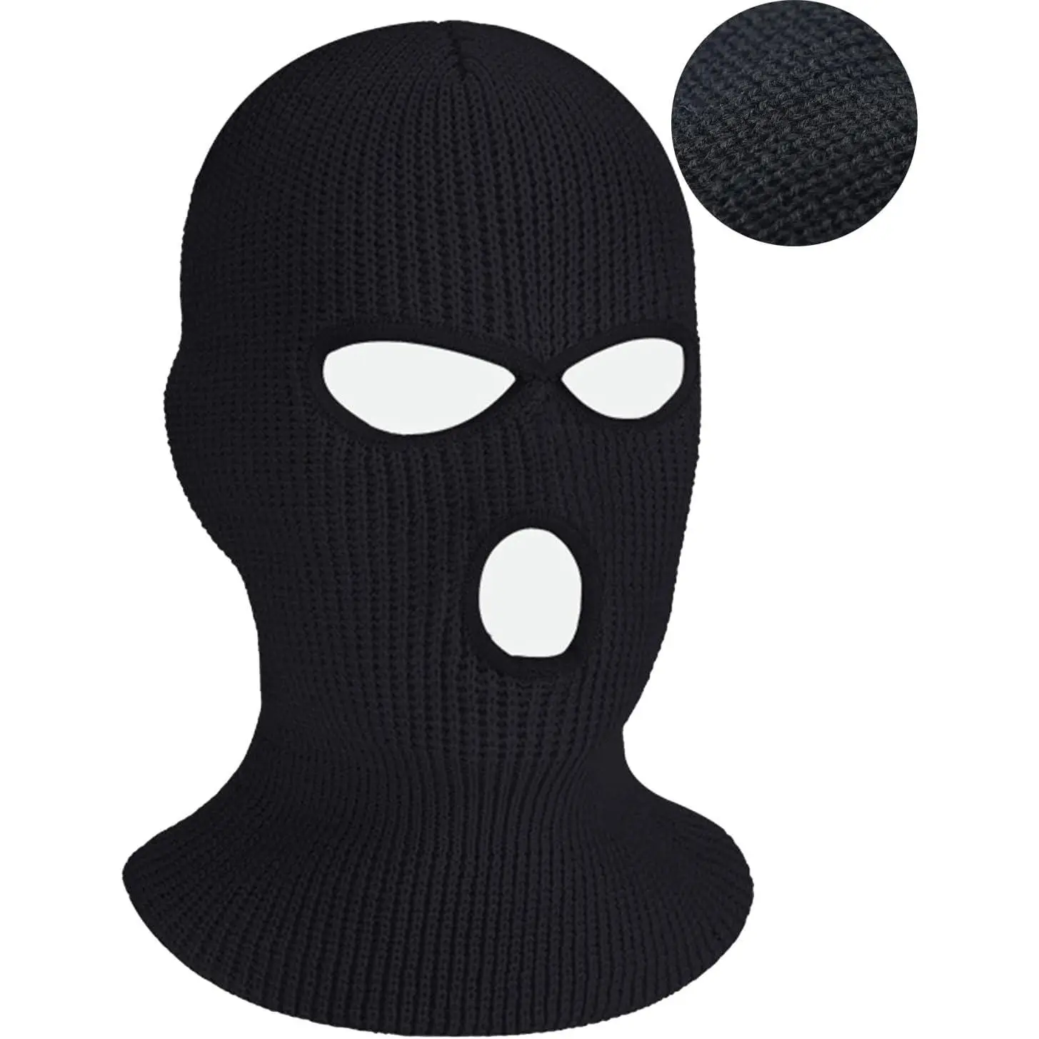3 Hole Winter Mask, Full  Cover Ski Mask, Thermal Winter Warm Knit Beanie Balaclava for Men, Black,  Size