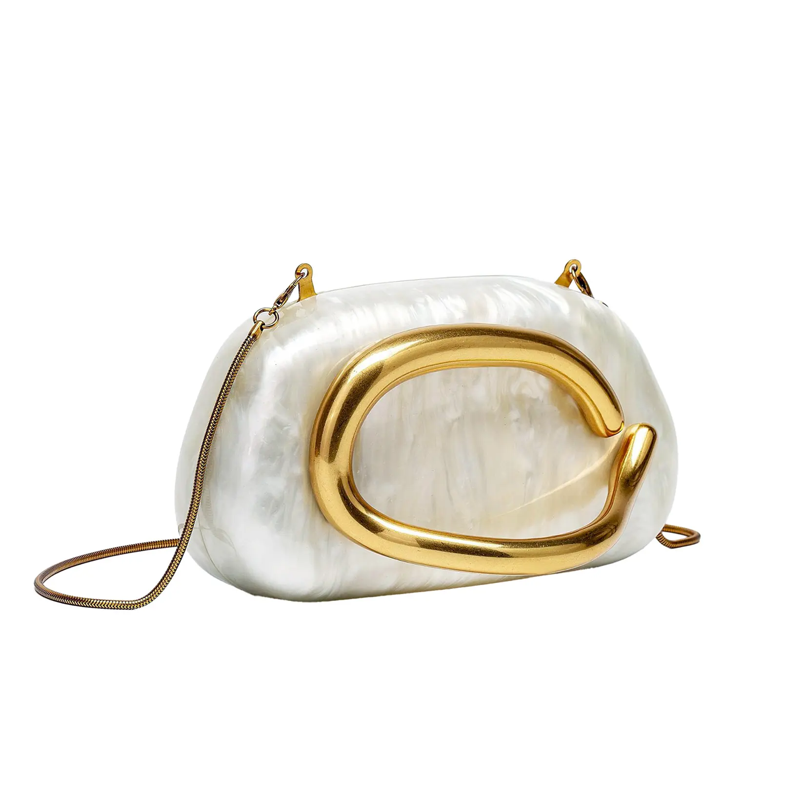 Vintage Gold Handle Acrylic Evening Handbag for Women - Detachable Metal Chain - Elegant Handbag Purse for Wedding, Party, Prom, Bridesmaid, Formal Events - Shoulder or Crossbody Style - Size: 19.5x10.5x7cm