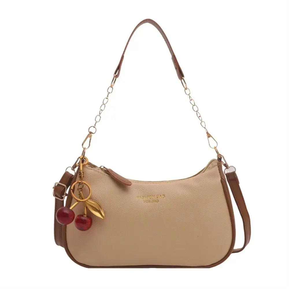 Pebbled Faux Leather Crossbody Bag for Women, Cute Mini Baguette with Adjustable & Chain Straps, Cherry Charm - Casual Everyday Accessory, Accessories For Women, Everyday Bag, Handbags For Women Lumina Accent Co.