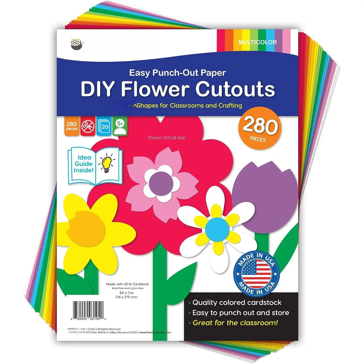 : 280 count of DIY Flower Cutouts with IDEA Guide - 2-Sided Punch Out Tulips, Daisies, Daffodils,  Ideal for Spring Craft Projects, and Mother's Day DIY  Craft