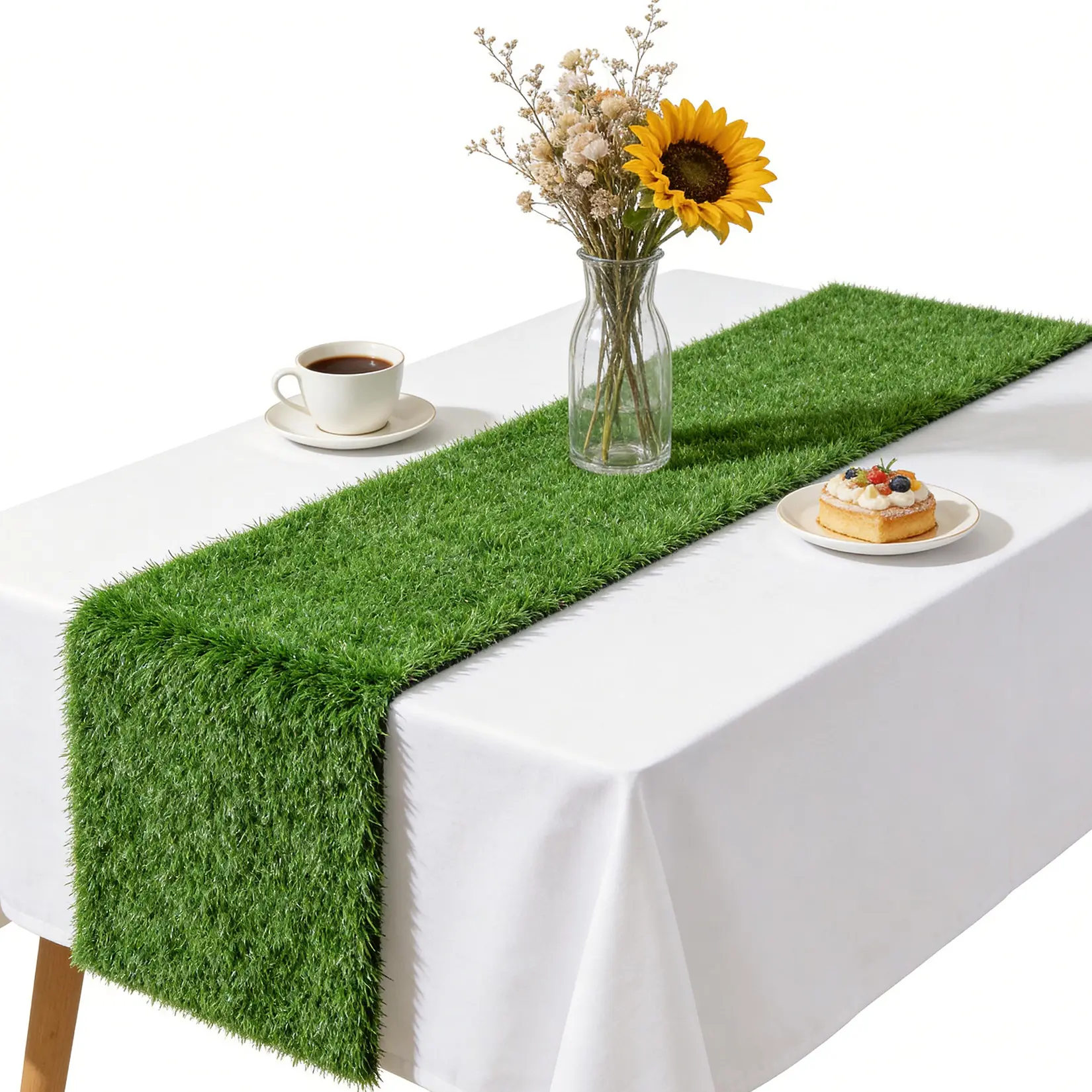 4-Pack Artificial Grass Table Runner, 30x180cm Realistic Faux Turf Mat, Trimmable Greenery for Indoor Outdoor Table Decor, Fade-Resistant