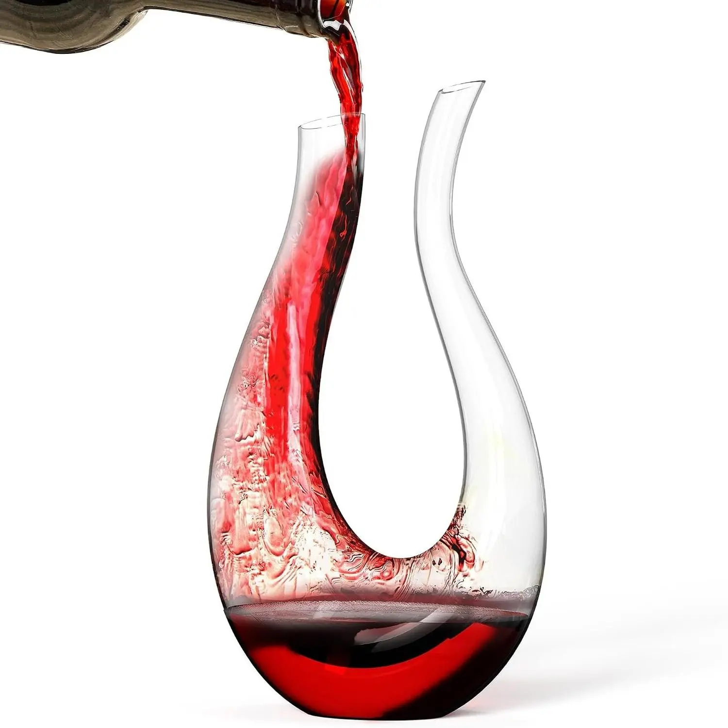 Hand-Blown Lead-Free Crystal Glass Wine Decanter – 750ml Swan-Neck U-Shape Aerator, Drip-Free Pour Edge, Wide Stable Base, Easy-Clean Thin Neck, Perfect Fathers Day Gift for Dinners & PartiesGift
