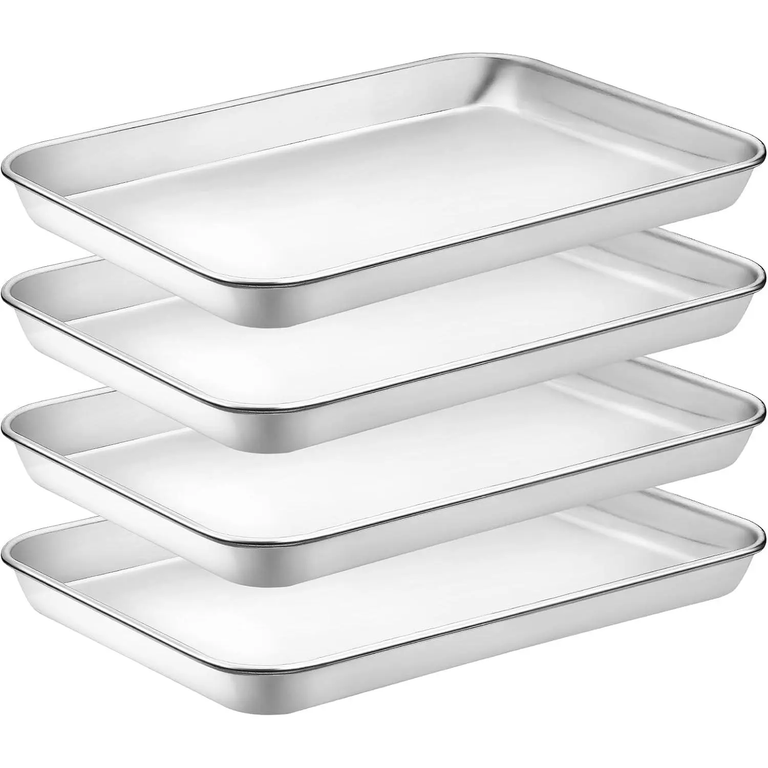 Quarter Sheet Pan Set of 4, Stainless Steel Baking Sheet & Cookie Sheets for Baking, Baking Sheet Pan Oven Tray, Heavy Duty & Easy Clean Baking Pans Set - Size 12 x 10 x 0.98 Inch