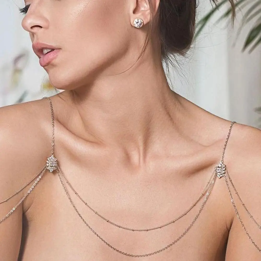 Boho Zricon Multilayer Shoulder Chain Dress Wedding Accessories 2025 Design Elegant Bridal Body Jewelry Top Engagement for Women