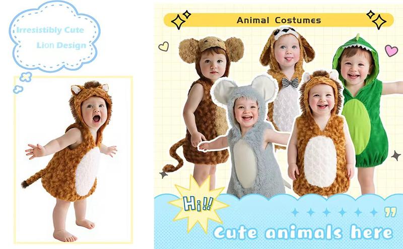 Baby Lion Costume Furry Cuddly Toddler Lion Costume Halloween Adorable Plush Lions Dress-Up Kids Animal Costumes