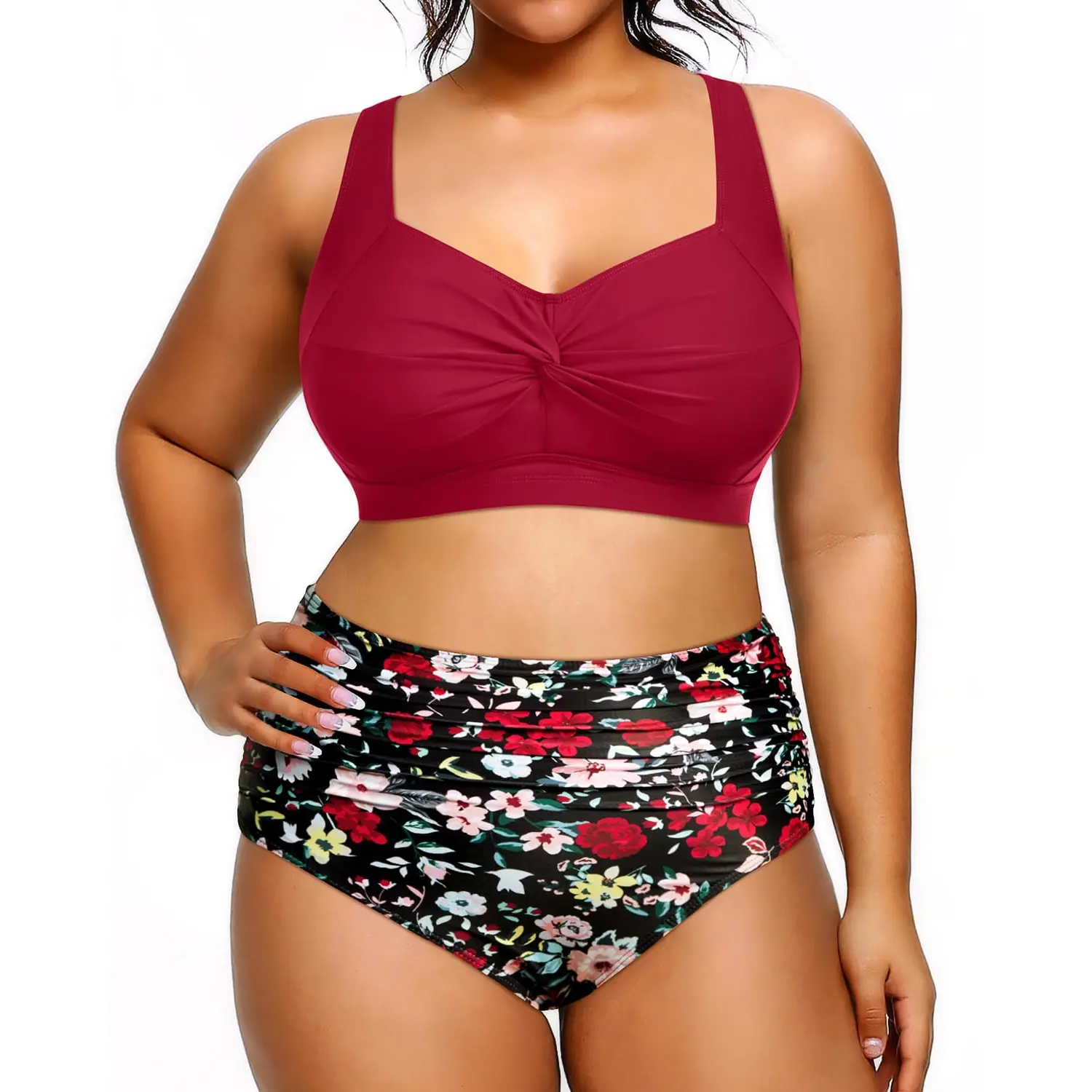 Tempt me Women Plus Size High Waisted Bikini Set Two Piece Swimsuit Tummy Control Bathing Suits