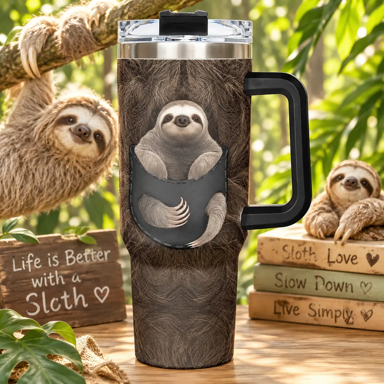 40oz Sloth Pattern Stainless Steel Tumbler Cup - Portable, Sturdy, Insulated, Durable Drinkware with Lid & Straw, Ideal Gift for Festive/Party Occasions, Fits Tea & Daily Use, Exact Size for Home Supplies