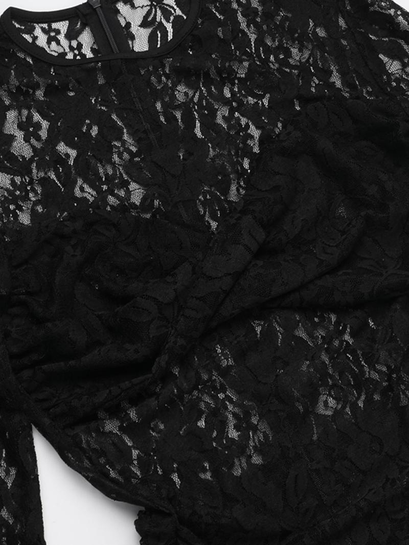 Styles by Faith Howard Women's Ruched Sheer Floral Lace Bodycon Dress, Elegant Long Sleeve Round Neck Maxi Dress for Party Holiday Wedding Guest, Ladies Fall & Winter Clothes