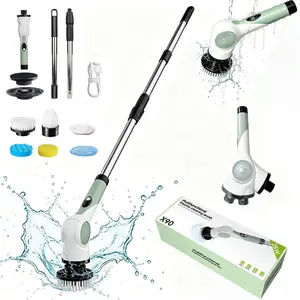 Multi-Functional Electric Cleaning Brush, Ipx7 Waterproof, 6 Replaceable Heads, 3 Speed Settings, Rotatable & Extendable, Long Handle