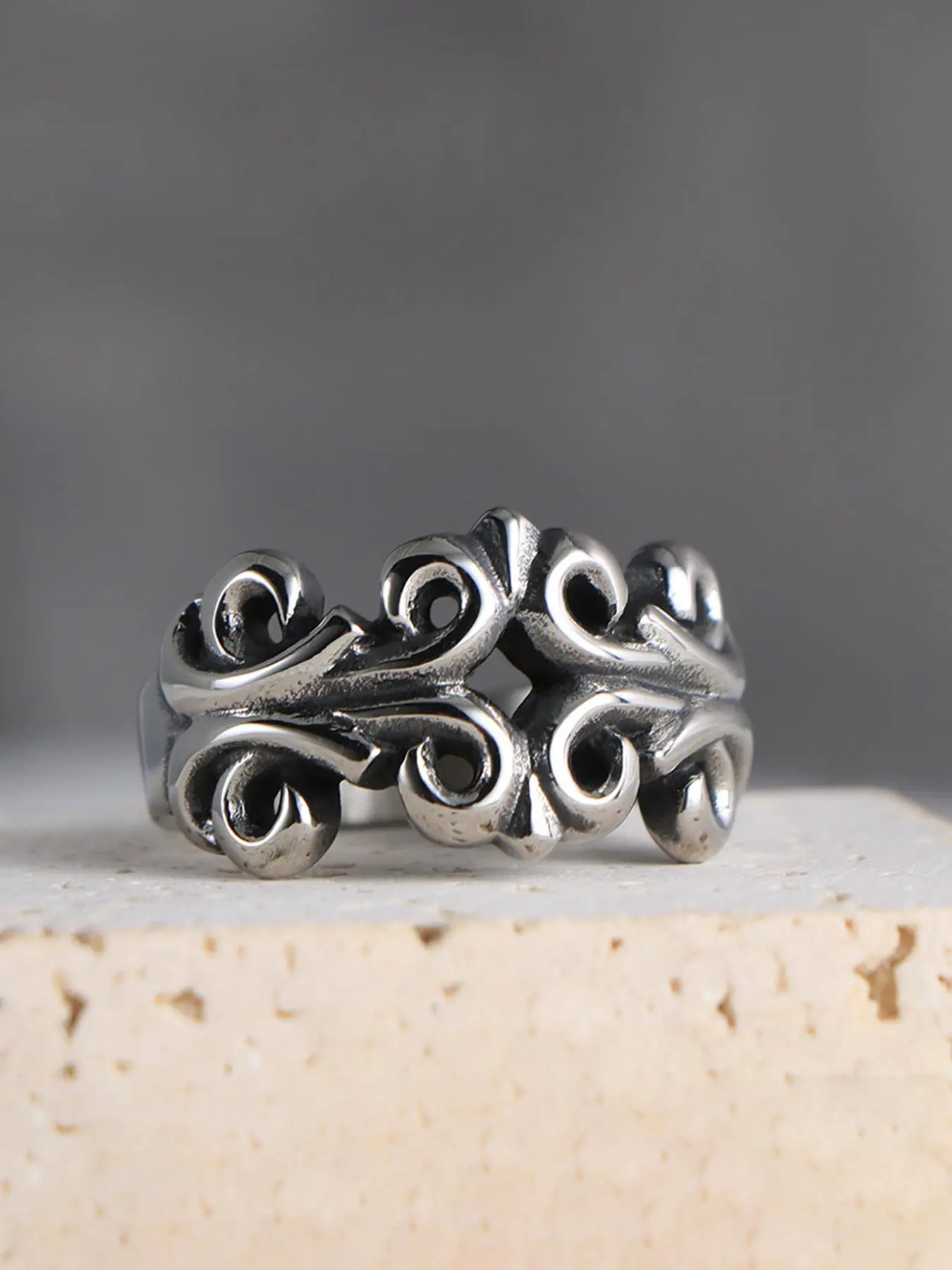 Vintage Flower Pattern Engraved Design Ring, Vintage Rings Jewelry, Beautiful Rings, Fashionable Jewelry, Stainless Steel Jewelry for Party, Daily Clothing Decor, Trendy All-match & Exquisite Jewelry for Birthday Gift