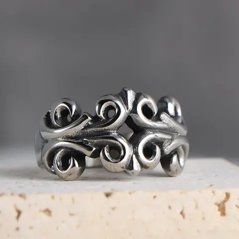 Vintage Flower Pattern Engraved Design Ring, Vintage Rings Jewelry, Beautiful Rings, Fashionable Jewelry, Stainless Steel Jewelry for Party, Daily Clothing Decor, Trendy All-match & Exquisite Jewelry for Birthday Gift