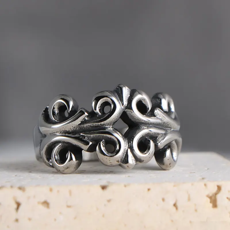 Vintage Flower Pattern Engraved Design Ring, Vintage Rings Jewelry, Beautiful Rings, Fashionable Jewelry, Stainless Steel Jewelry for Party, Daily Clothing Decor, Trendy All-match & Exquisite Jewelry for Birthday Gift