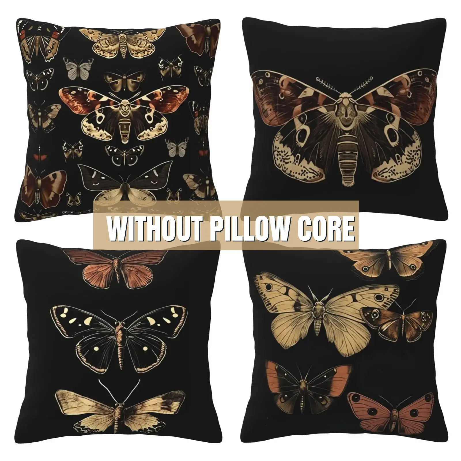Retro Victorian Gothic Butterfly Pillow Set, Dark Academy Style Moth Decorative Pillow Set, Suitable for Home Bedrooms and Living Rooms, 4-piece Set with Double sided Printing, Home Textile