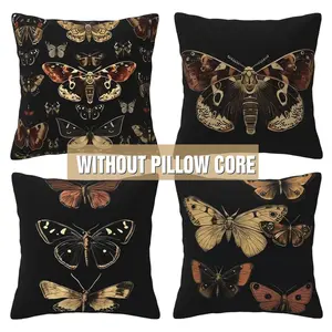Retro Victorian Gothic Butterfly Pillow Set, Dark Academy Style Moth Decorative Pillow Set, Suitable for Home Bedrooms and Living Rooms, 4-piece Set with Double sided Printing, Home Textile
