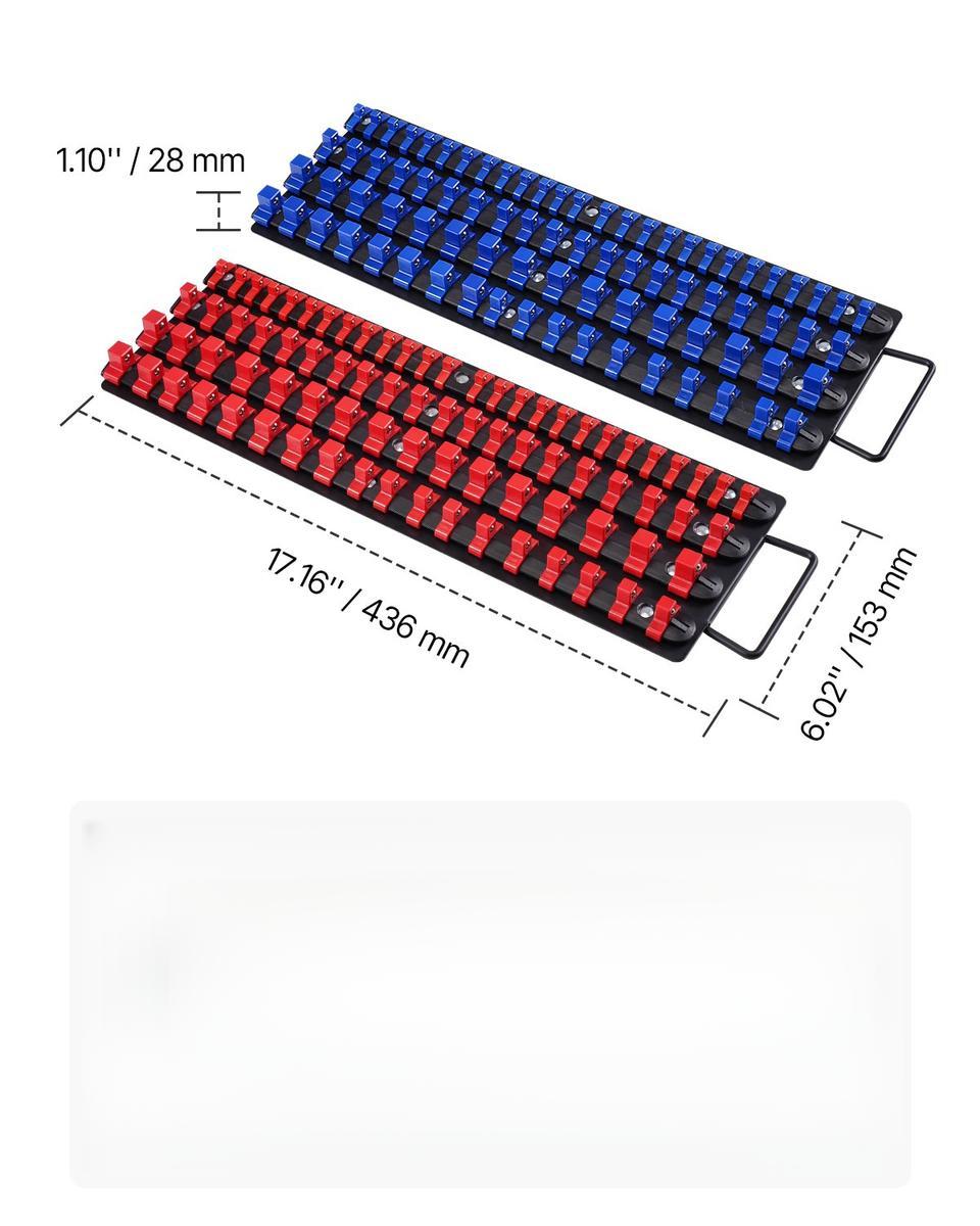 Portable Socket Organizer Tray 2PCS Metric & SAE Socket Organizer Set Hold up to 160 Sockets, 1/4", 3/8" and 1/2" Heavy-Duty Socket Rail with Handle & Steel Base for Tool Box Drawer