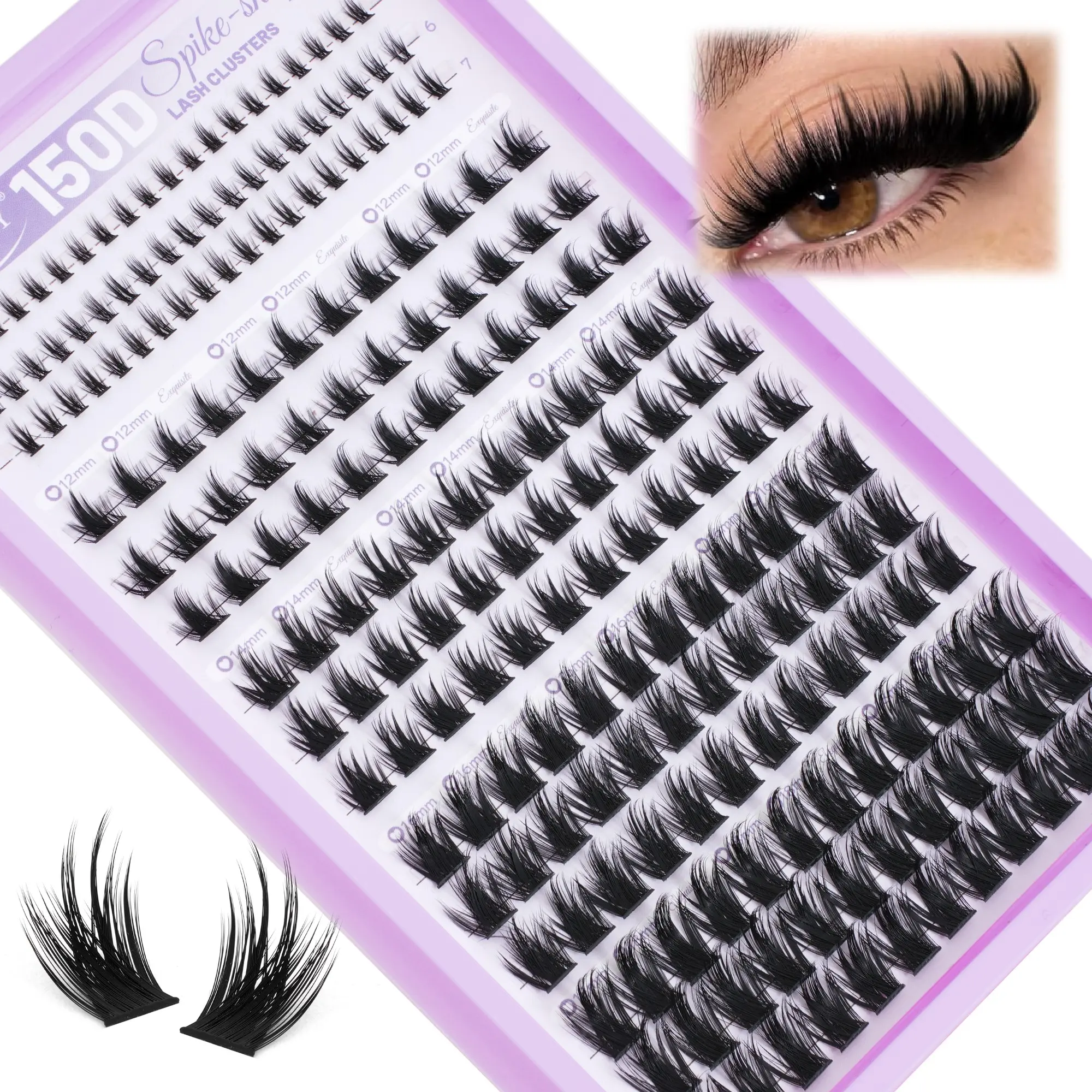 A:150D Lash Set, Cartoon Style Dangle Lashes, Includes Lower Lashes, 12-18mm Long, Dreamy Clustered Lash Extensions, 204 Pieces, 150D Fine Single Lash Extensions