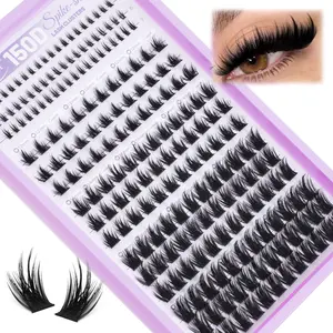 A:150D Lash Set, Cartoon Style Dangle Lashes, Includes Lower Lashes, 12-18mm Long, Dreamy Clustered Lash Extensions, 204 Pieces, 150D Fine Single Lash Extensions