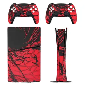 For PS5 & PS5 Slim All Models Console & Controller Skin Set - Crimson Kinetic Vein Theme | Premium Vinyl Wrap, Anti-Scratch