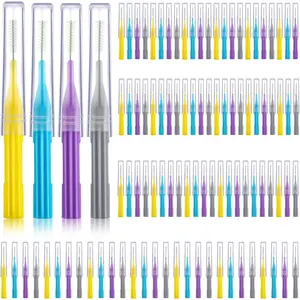 100 Count Interdental Brush Set, Soft Braces Cleaner Picks with Cap, Multi Size Teeth Gap Cleaning Tool for Orthodontic Care Bridge Implant Travel Kit(Light Blue, Yellow, Gray, Purple)