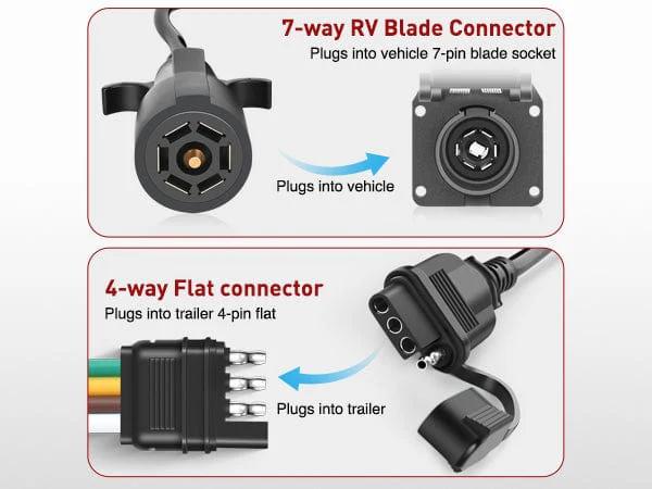 Nillight 5ft 7 Way to 4 Way Coiled Trailer Extension Wiring Harness