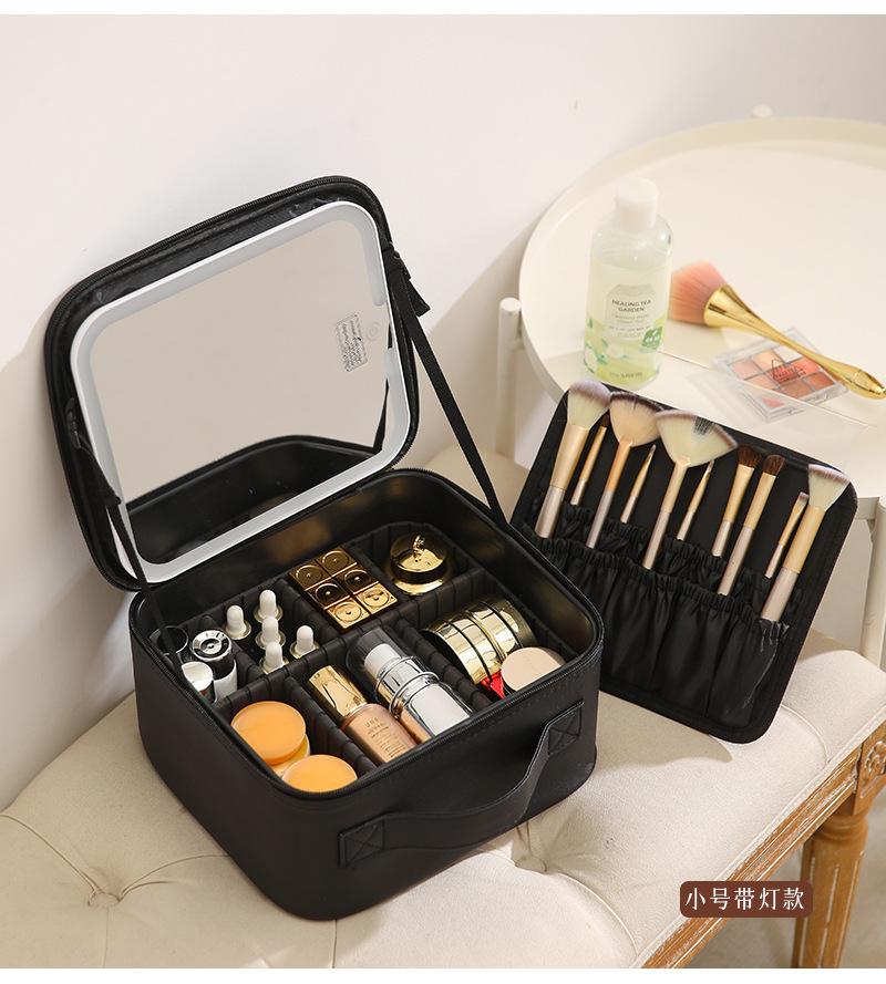 Internet Celebrity LED Makeup Case with Light and Mirror, Portable LED Makeup Bag with Large Capacity, Multifunctional Cosmetic Storage Organizer for Travel and Daily Use, Adjustable Light Makeup Box