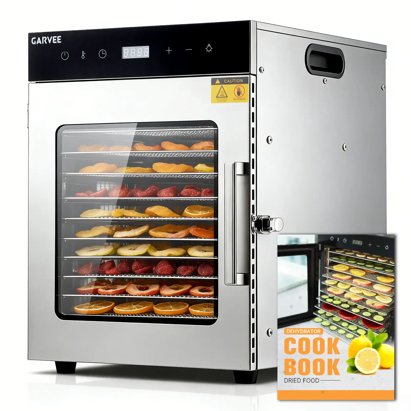 Garvee Digital Control Food Dehydrator Machine for Home Kitchen - 10 Stainless Steel Trays, Adjustable Temp, Timer, Auto Shut-Off, Glass Door, Recipe Book, Large Cap - Ideal for Jerky, Fruits, Pet Treats