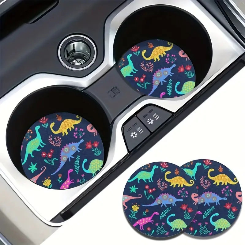 Adorable Dinosaur Car Coasters - Absorbent EVA, Easy Removal, Keeps Cup Holders Clean & Dry - Perfect for Men & Women