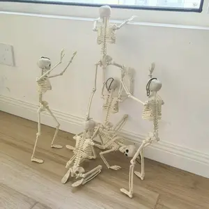 6pcs Halloween Realistic Mini Skeleton Decor, Jointed Flexible Design, Indoor Outdoor Party Horror Fun Decoration, Door Balcony Ghost House Props