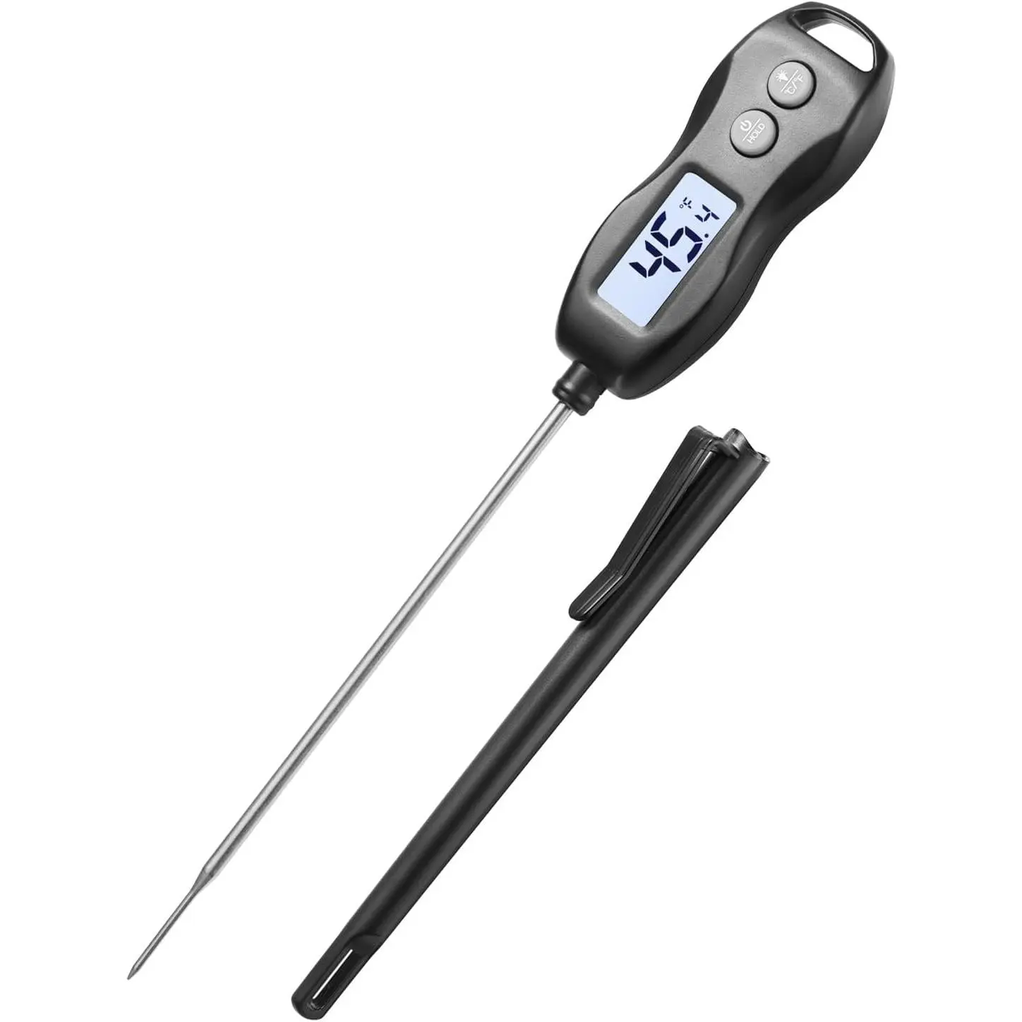 Meat Thermometer Digital  Read,  for Cooking & BBQ (Black) | Backlit  thermometer with 5.3” probe for steak, turkey, oil, candy, liquids, sourdough & baking