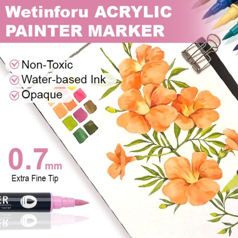 Acrylic Paint Marker Pen Set, 24/48/72 Colors Double Tip, Art Supplies for Rock Painting, Wood, Canvas, Stone, Glass, Back to School, Artist Supplies