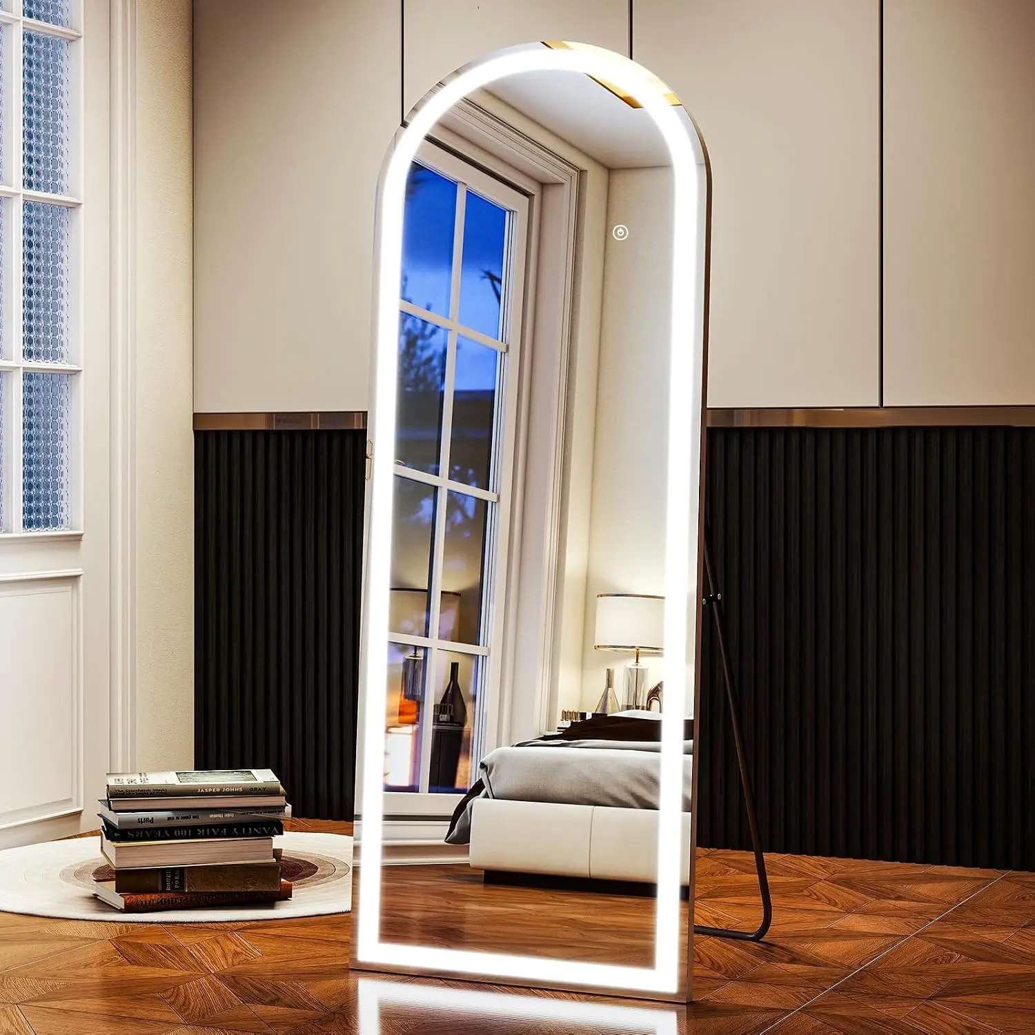 LED White Arched Full Length Mirror - 21“ x 64” Adjustable Brightness,  Screen Controls, Wall Mounted or Freestanding for Bedroom, Living Room, Cloakroom Dressing Mirror