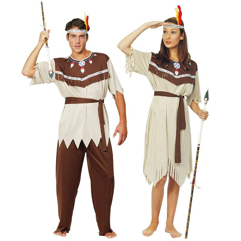 Halloween Gray White Indian Outfit Aboriginal Savage Costume Masquerade