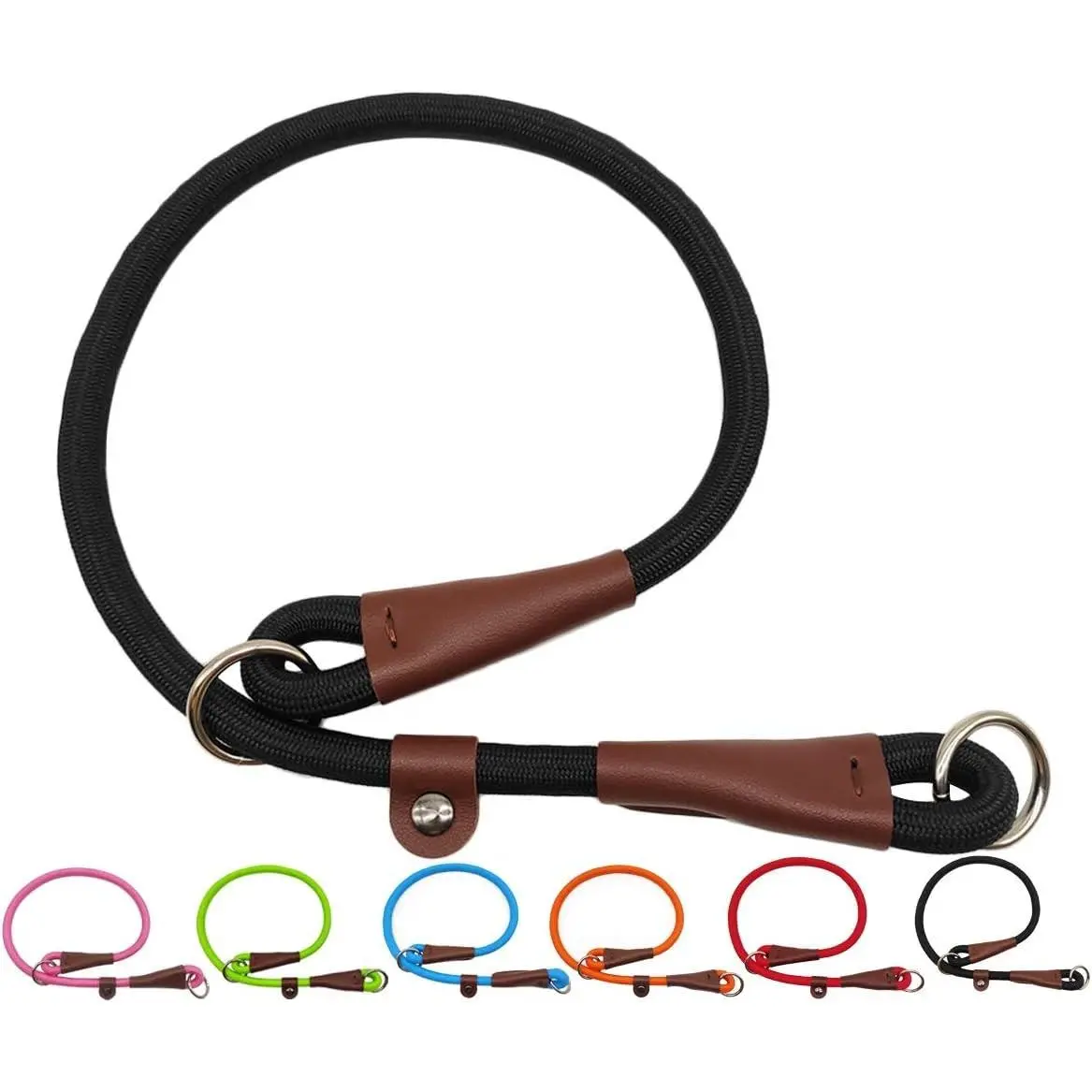 Slip Collar Nylon Rope Adjustable Collar for Dog Training- No Pull Round Martingale Dog Collars for Small Medium Large Dogs(24" x 1/2", Black)
