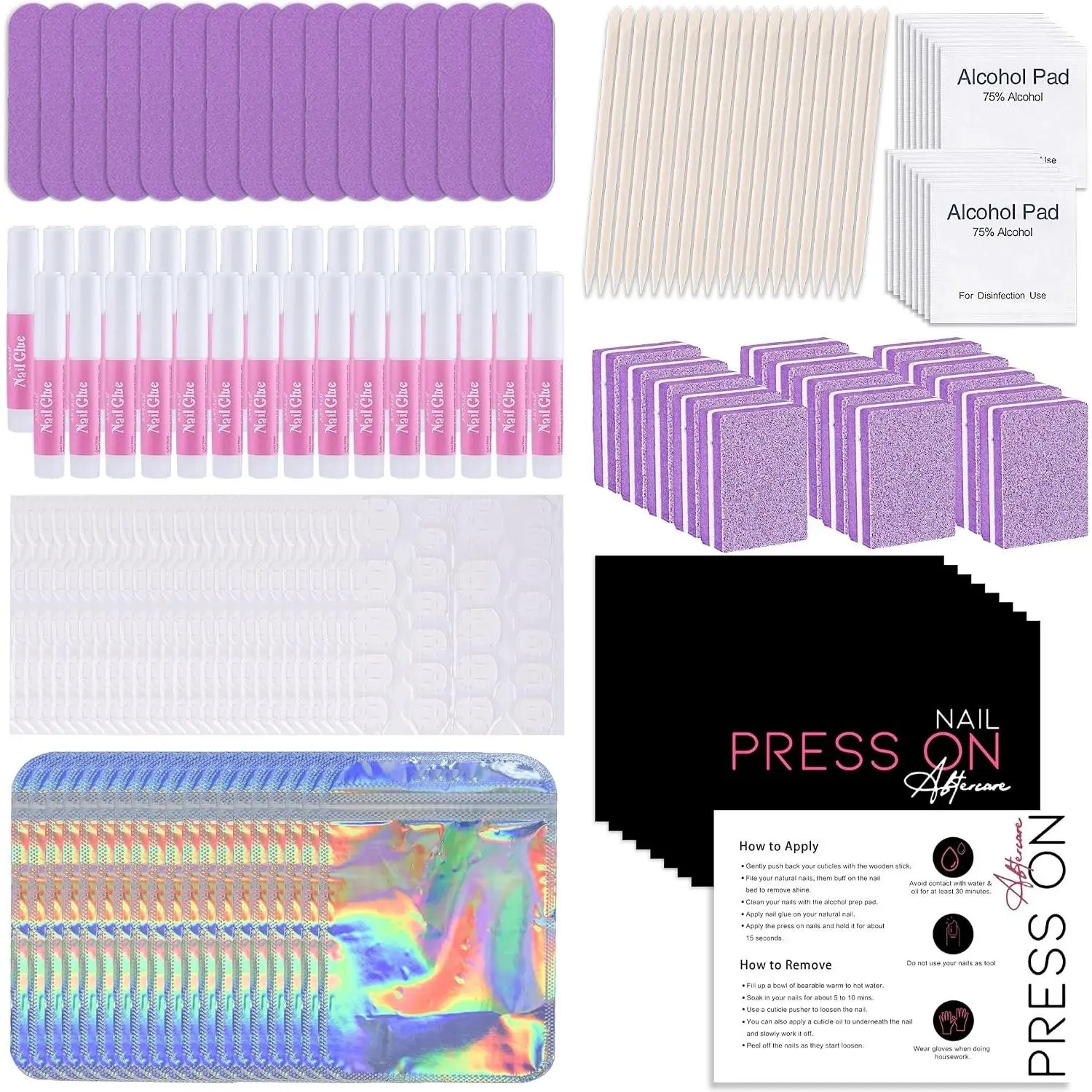 50 Sets Professional Manicure Kits for Press On Nails, Single-Use Nail Supplies for Business with File, Buffer, Glue, Tabs, & Time-Saving Prep Tools, Complete Tools