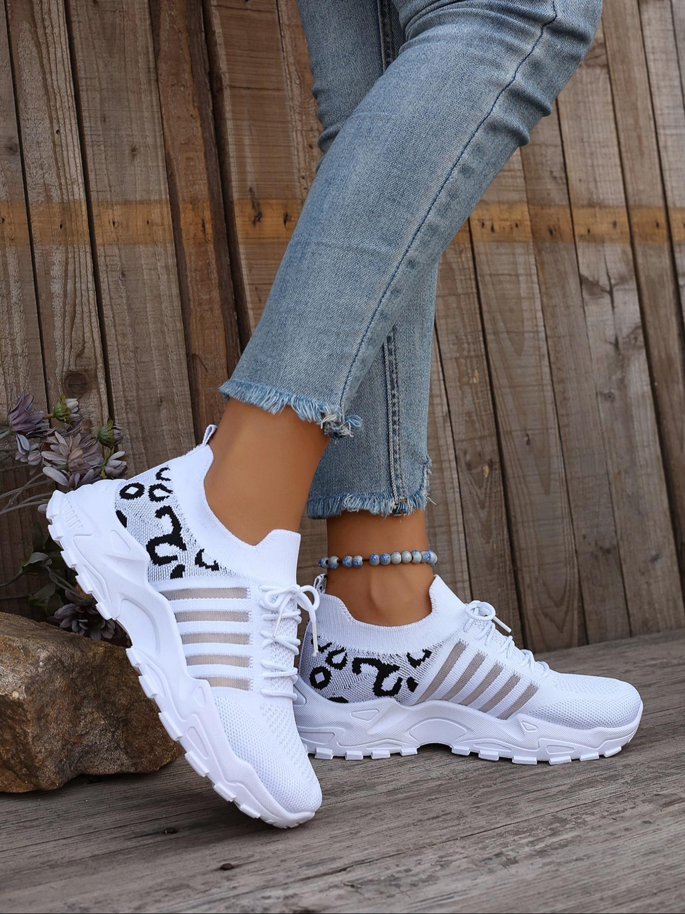 Women's Fashionable Leopard Print Lace Up Low Top Sneakers, Casual Comfortable Breathable Sports Athletic Running Shoess, All-match Basic Shoes for Daily Wear, Sporty Running Shoes